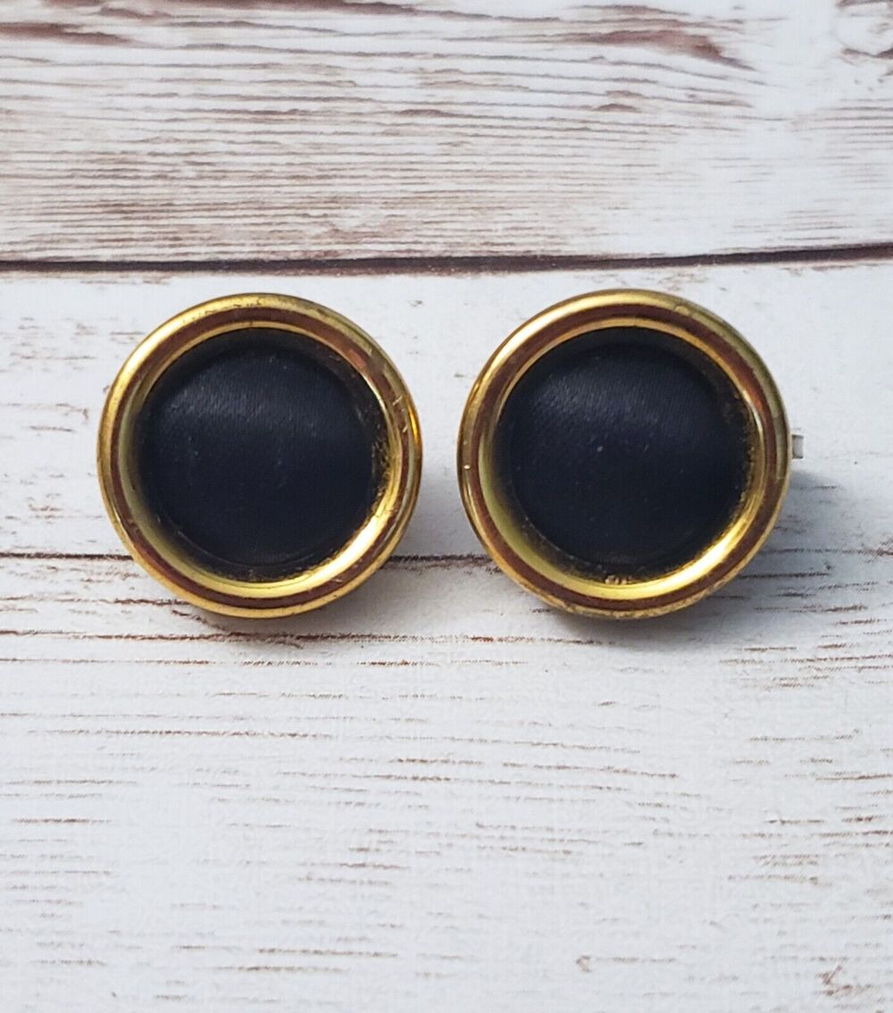 Vintage Clip On Earrings - Black Center with Gold Tone Halo 0.75"